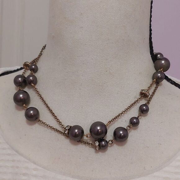 J.Crew Brown Faux Pearls and Gold Tone Asymmetrical Station Necklace - Picture 7 of 7